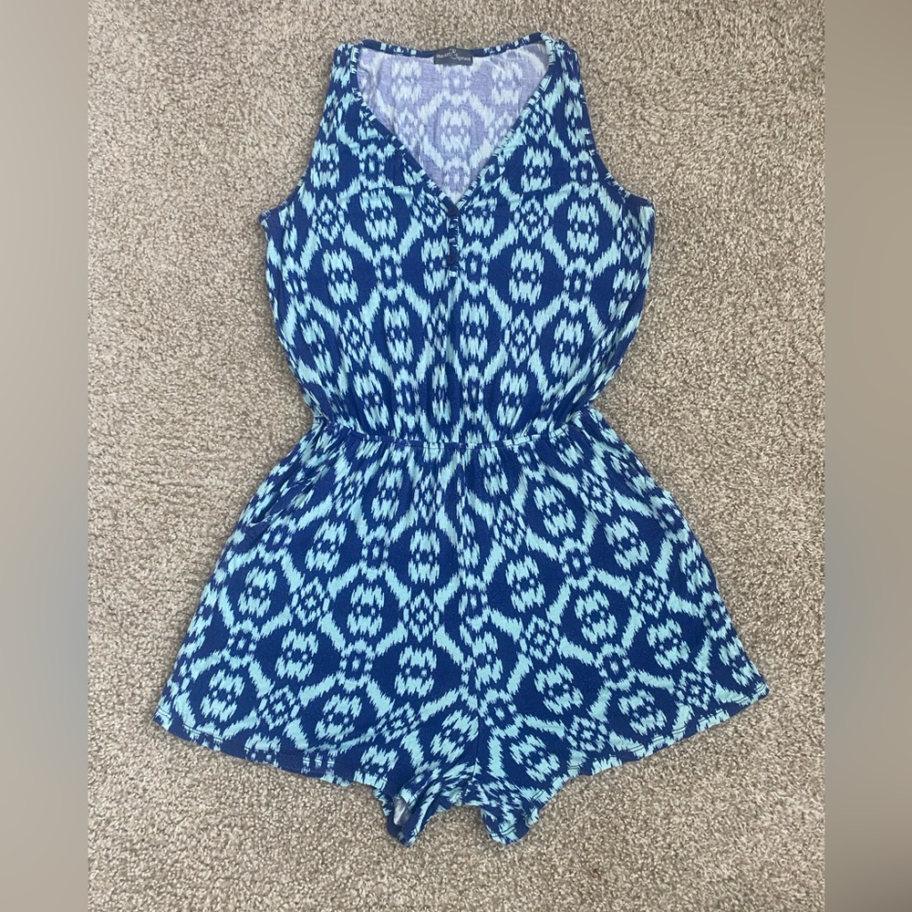 Stitch Fix Market & Spruce Kesey Knit Romper | S | Darkland Light Blue Ikat